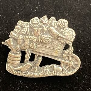 Vintage Birds & Blooms Limited Edition Brooch 2001 Y2k pin Flowers wheelbarrow